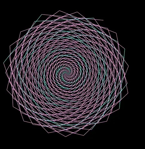Espiral traçada por linhas conectando pontos em coordenadas polares