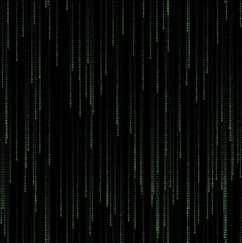 Efeito Matrix - chuva de caracteres binários caindo como no filme Matrix