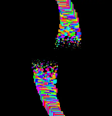 Fontes de pixels coloridos subindo e descendo pela tela